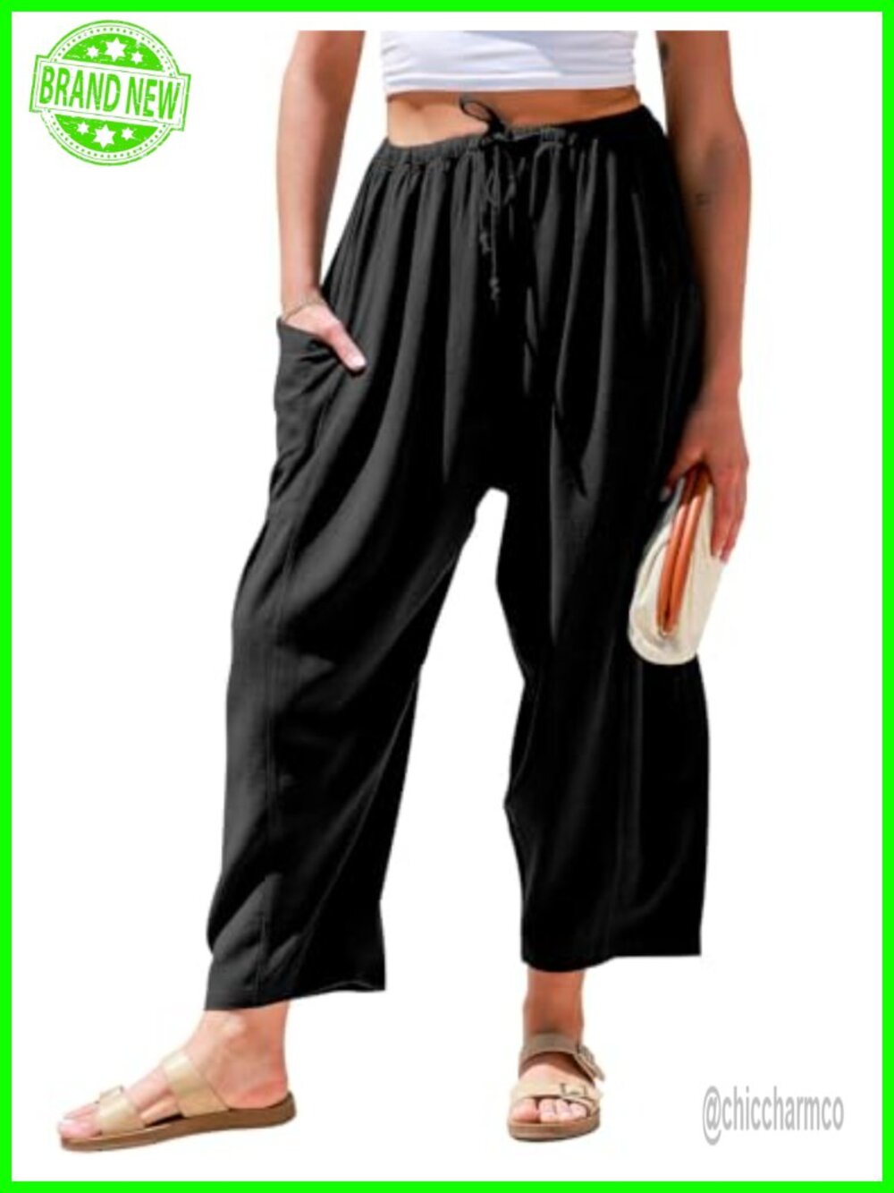 Womens Linen Wide Leg Palazzo Harem Pants with Pockets Casual